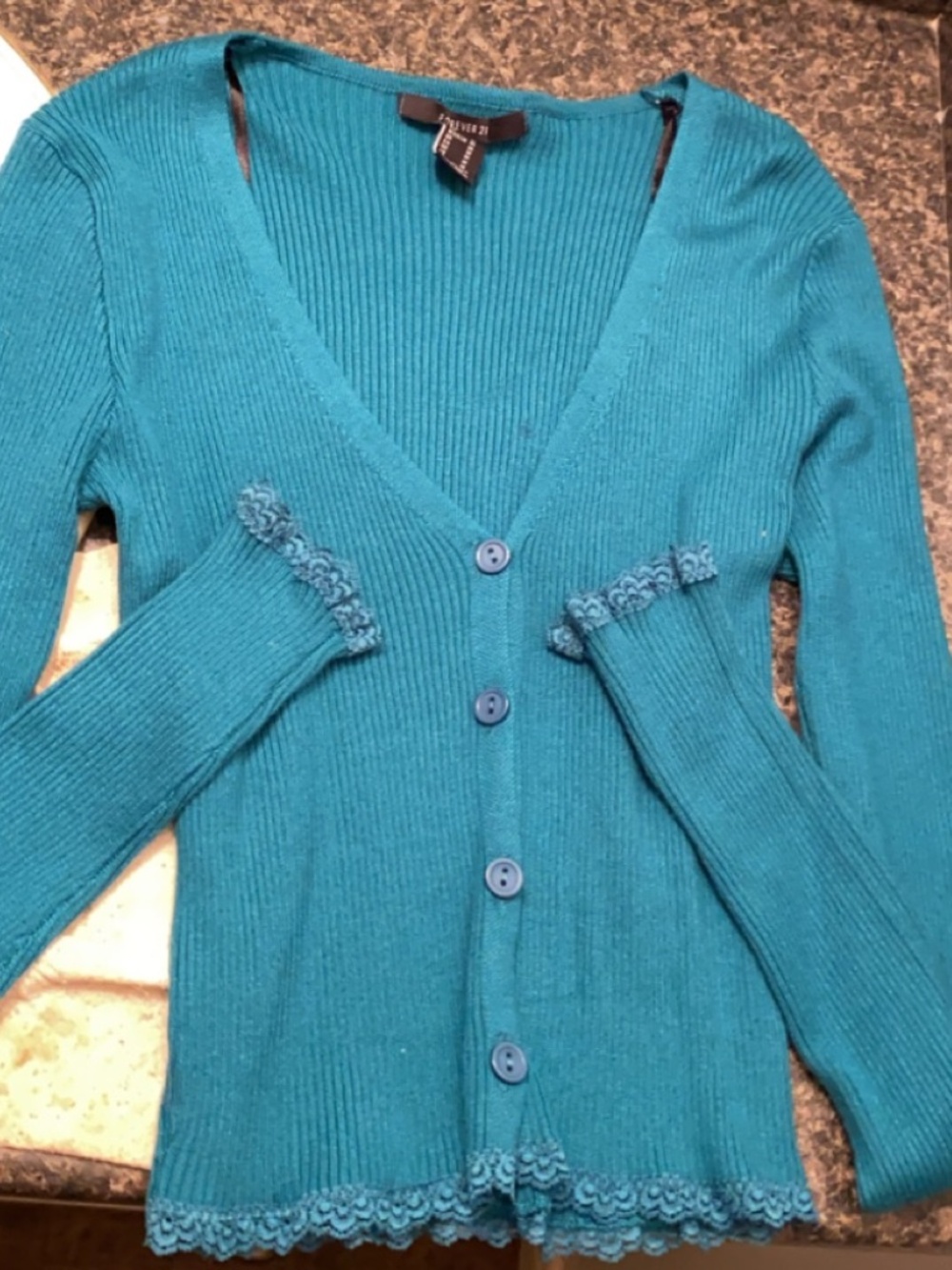 Forever 21 Lace Teal Blue Cardigan Sweater